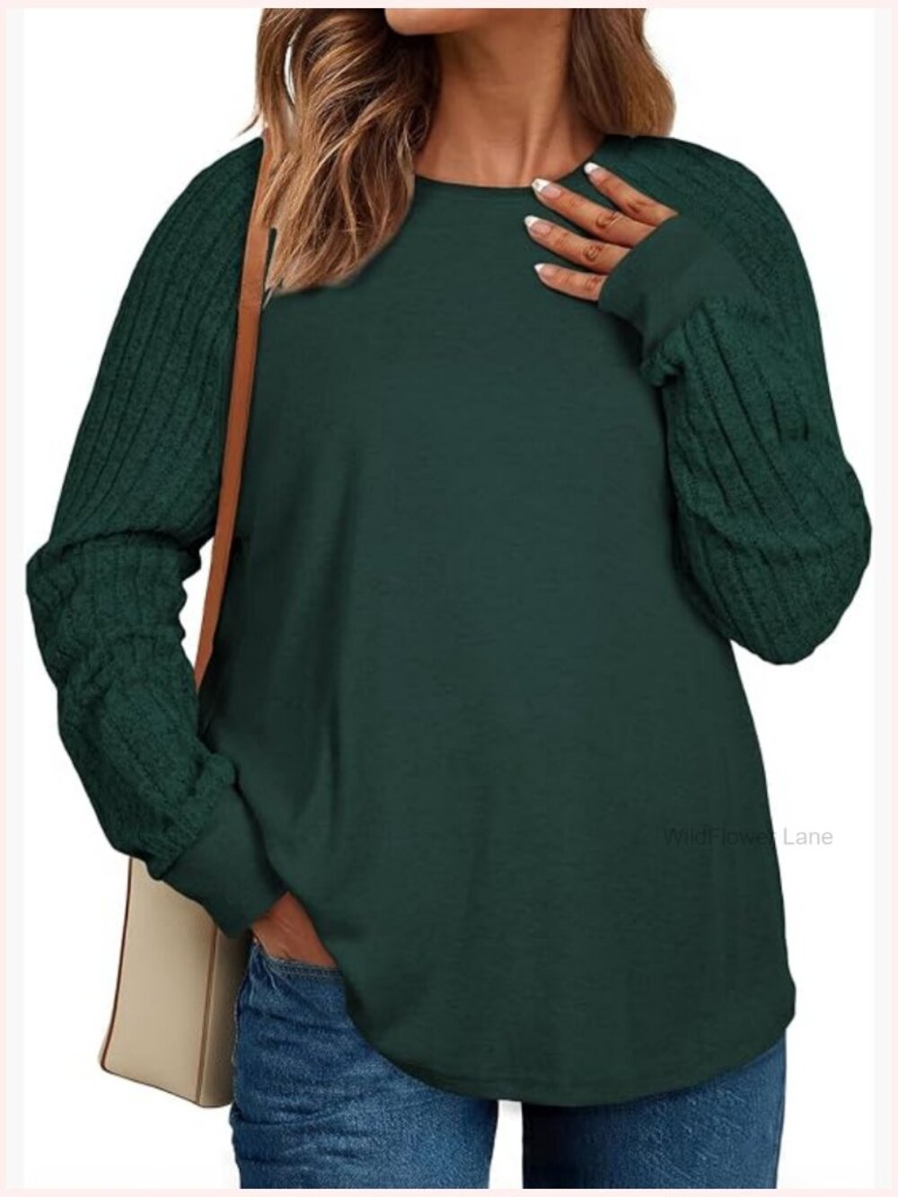 Plus Size Raglan Long Sleeve Tunic Crewneck Loose Fit Shirt